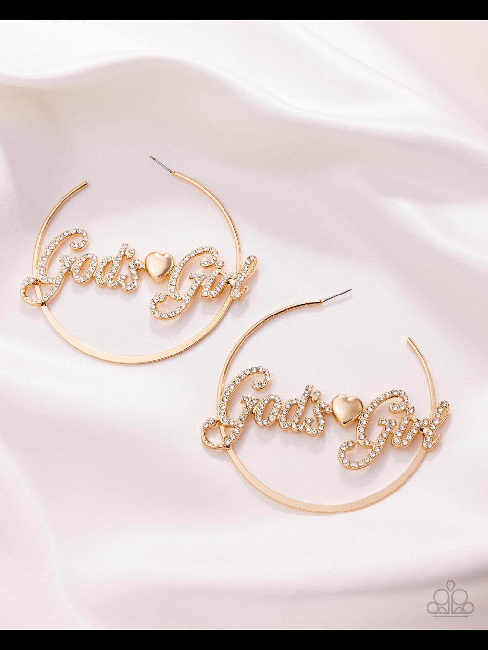 Gold 'God's Girl' Crystal Script Hoop Earrings